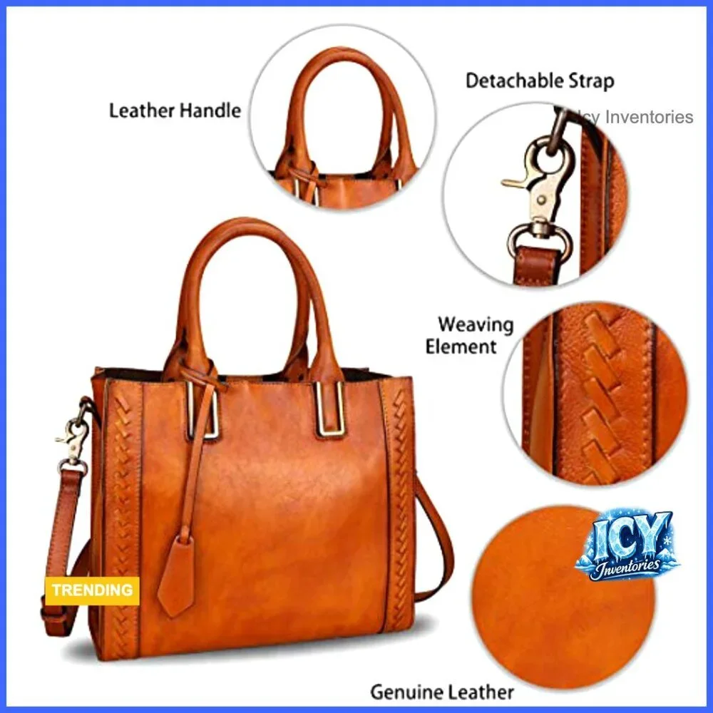 Genuine Leather Satchel Handbag Vintage Handmade Shoulder Bag Cowhide Tote Purse